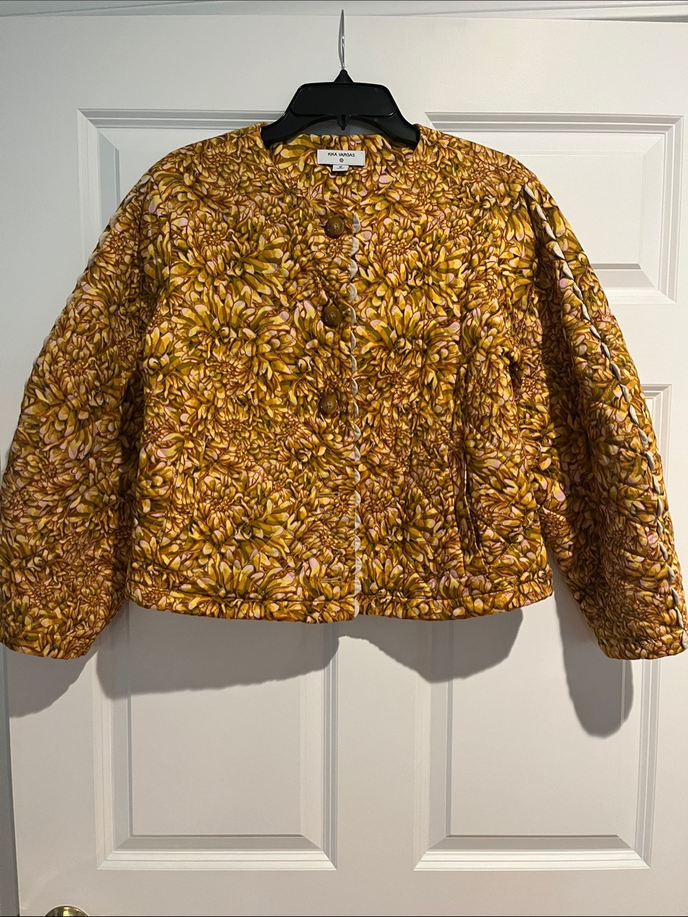 Mika Vargas Mustard Floral Quilted Puff Jacket